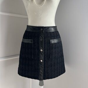 En Saison Black Tweed Mini Skirt with Faux Leather Trim